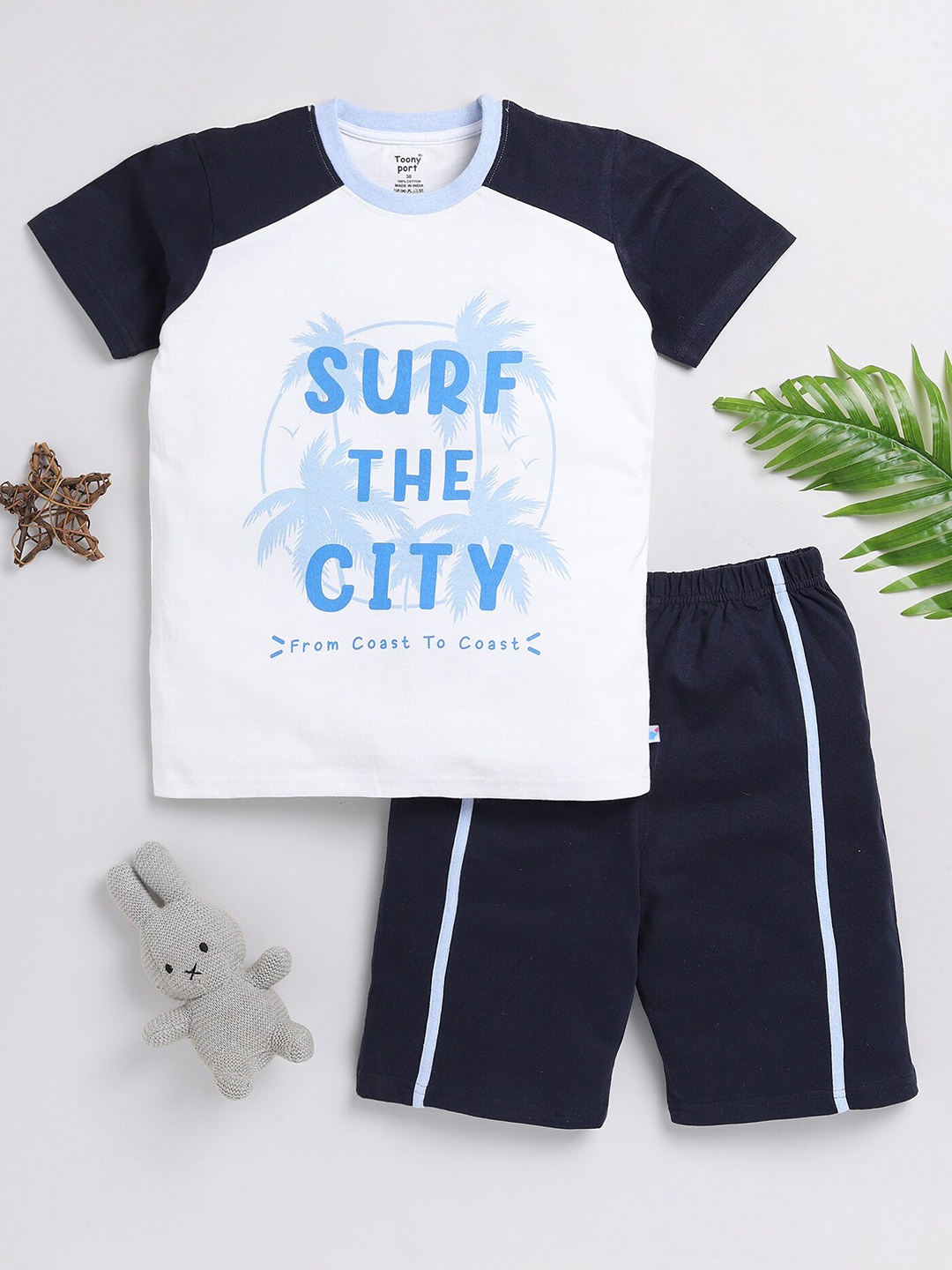 

Toonyport Boys Typography Printed Pure Cotton T-Shirt With Shorts, White