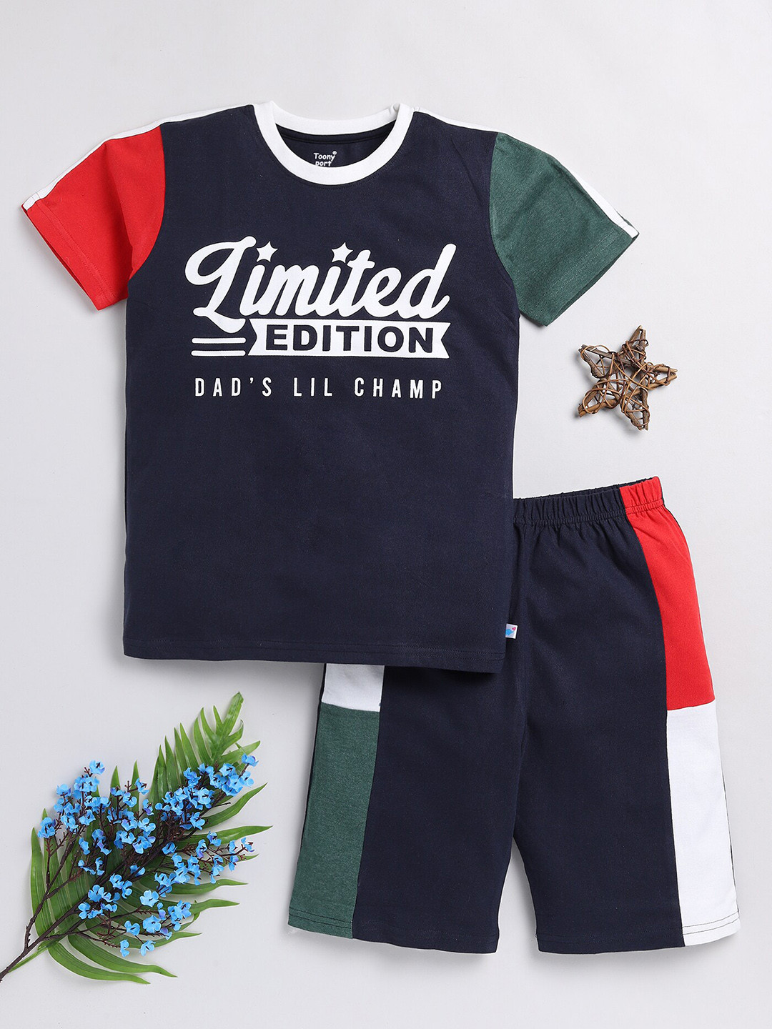 

Toonyport Boys Typography Printed Pure Cotton T-Shirt With Shorts, Blue