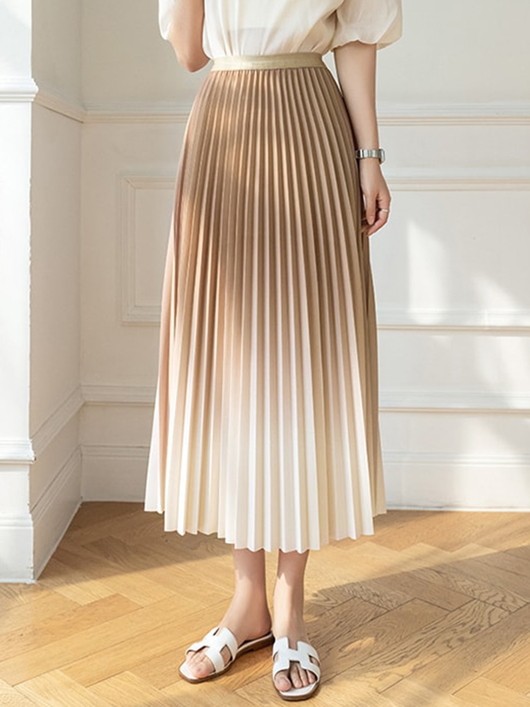 

StyleCast Brown Ombre Accordion Pleats Flared Midi Skirt