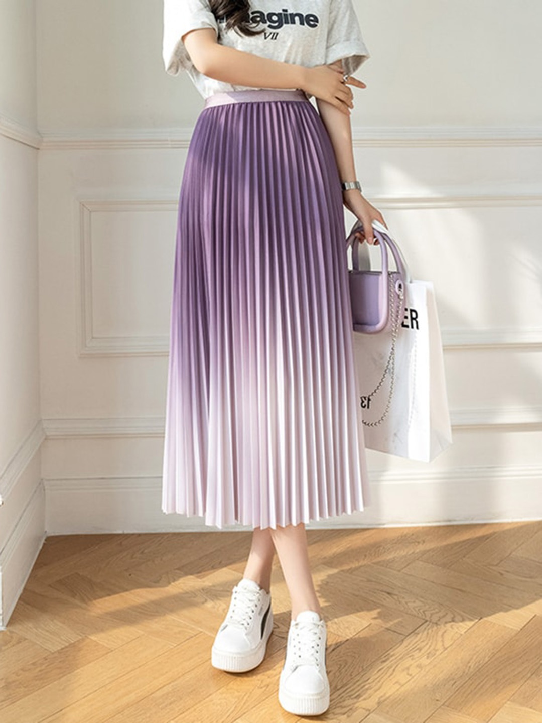 

StyleCast Purple Ombre Dyed Pleated Detail Flared Midi Skirt