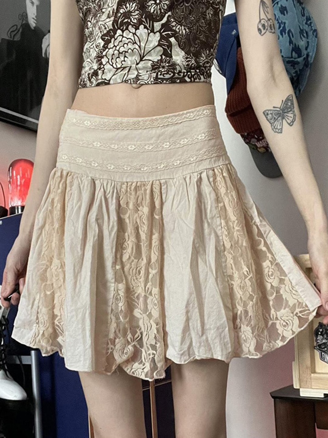 

StyleCast Beige Self-Designed Flared Mini Skirt