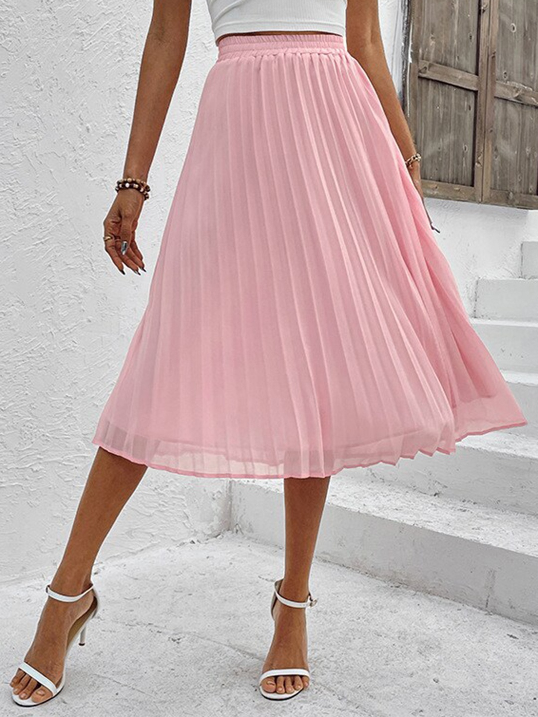 

StyleCast Pink Accordion Pleats Flared Midi Pleated Skirt