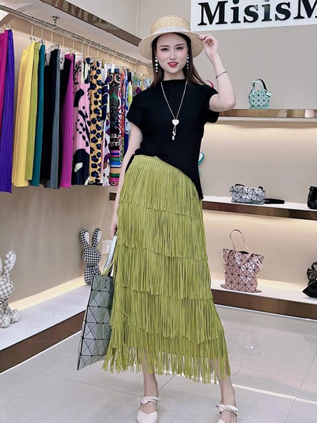 

StyleCast Green Flared Fringed Maxi Skirt
