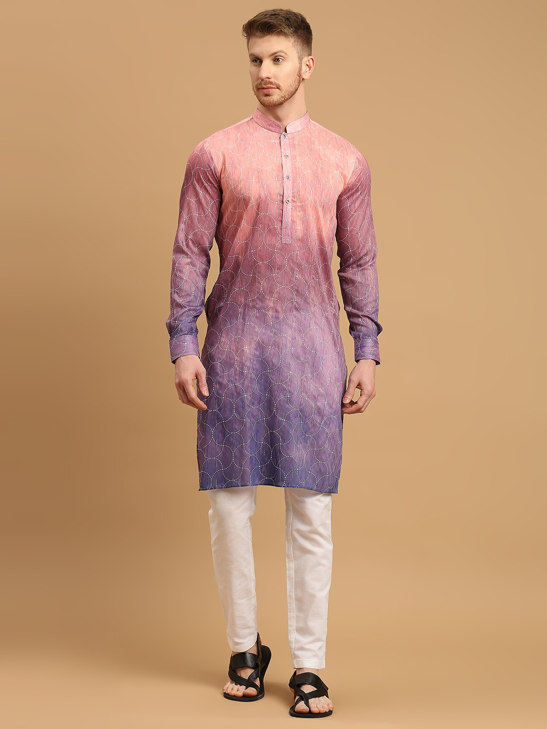 

ESSAS club Ombre Dyed Mandarin Collar Sequinned Straight Kurta, Lavender