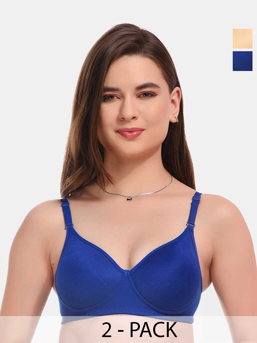 

ESOROUCHA Pack Of 2 Full Coverage Lightly Padded Everyday Bra With All Day Comfort, Blue