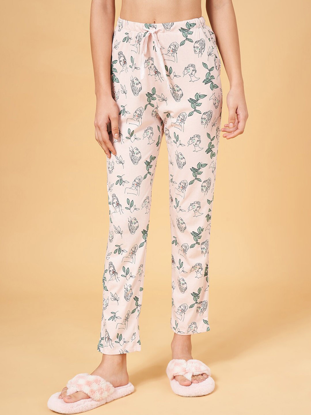 

Dreamz by Pantaloons Women Printed Cotton Straight Lounge Pants, Pink