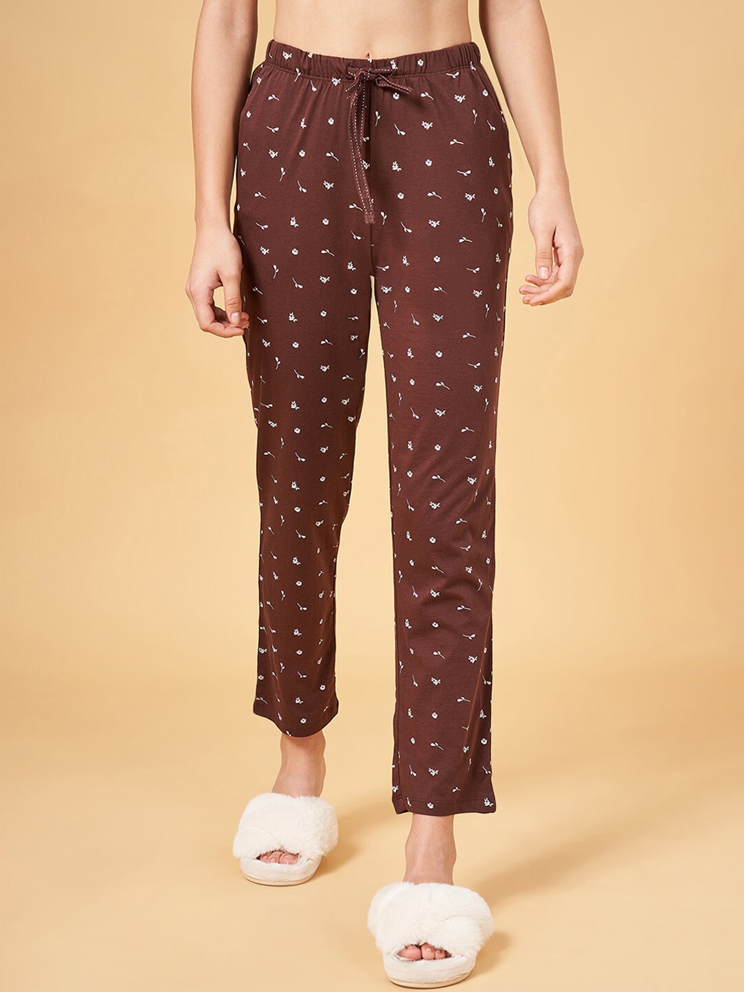 

Dreamz by Pantaloons Printed Mid-Rise Pure Cotton Lounge Pant, Brown