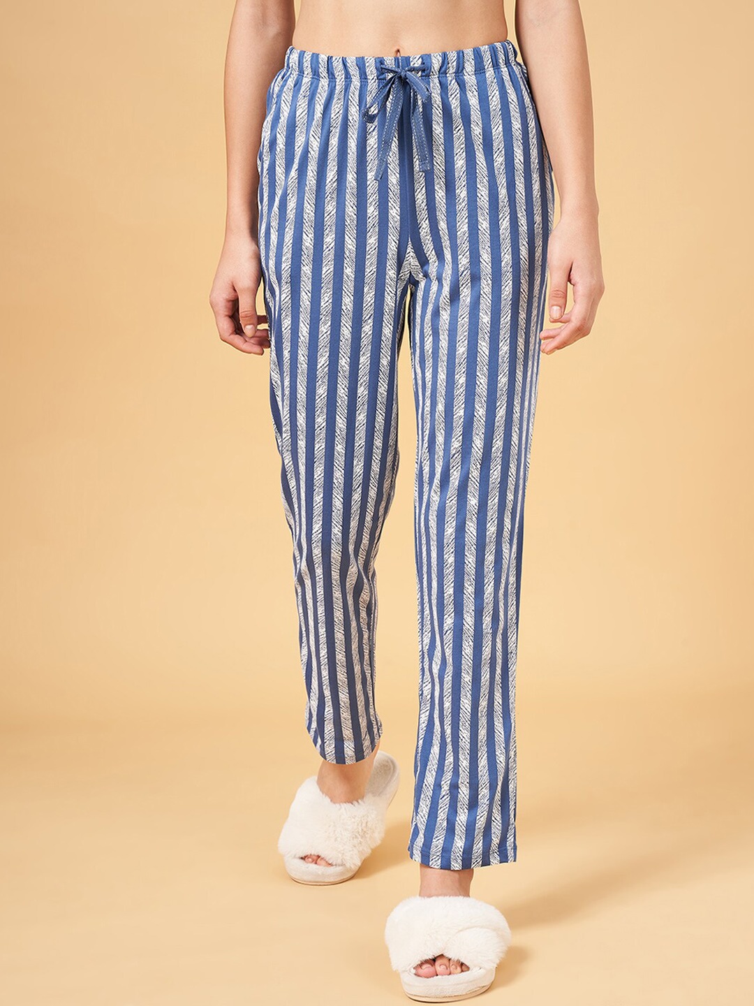 

Dreamz by Pantaloons Women Striped Cotton Lounge Pants, Blue