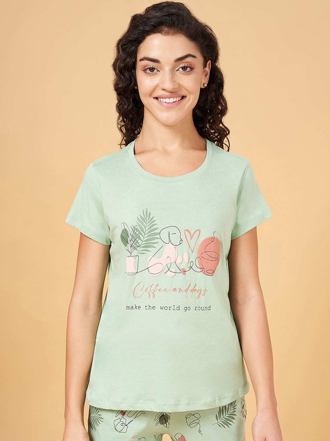 

Dreamz by Pantaloons Women Printed Cotton Lounge T-shirt, Green