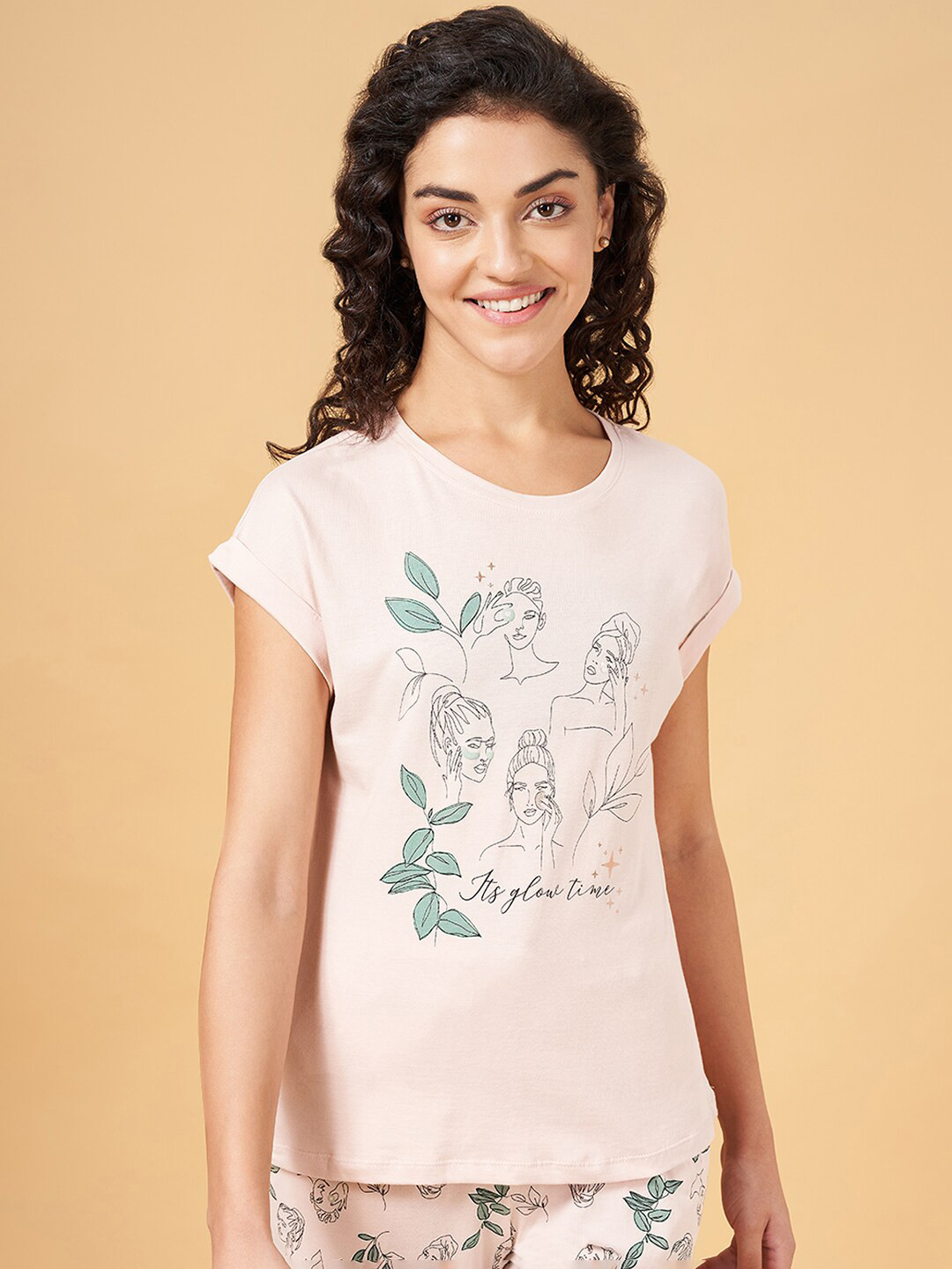 

Dreamz by Pantaloons Conversational Printed Cotton Lounge Tshirt, Pink