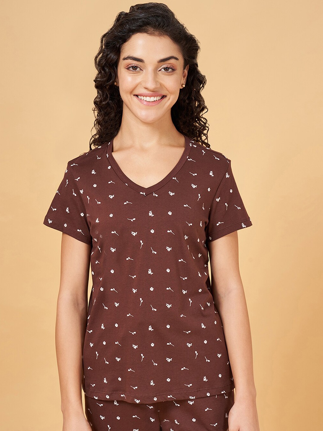 

Dreamz by Pantaloons Printed Cotton Lounge Tshirts, Brown