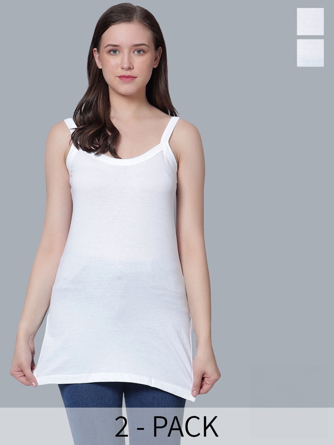 

Aimly Pack Of 2 Shoulder Strap Cotton Longline Camisoles, White