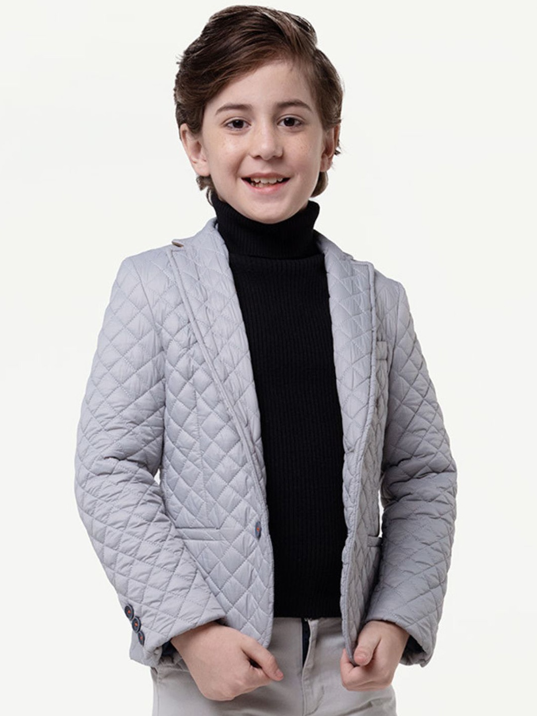 

One Friday Boys Self Design Single-Breasted Blazer, Grey