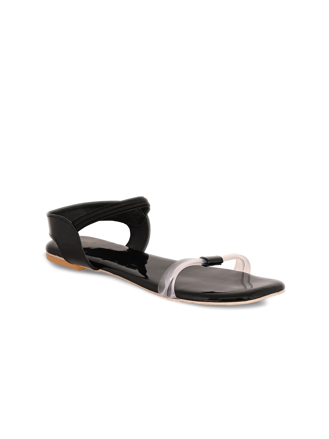 

Myra Open Toe Flats With Backstrap, Black