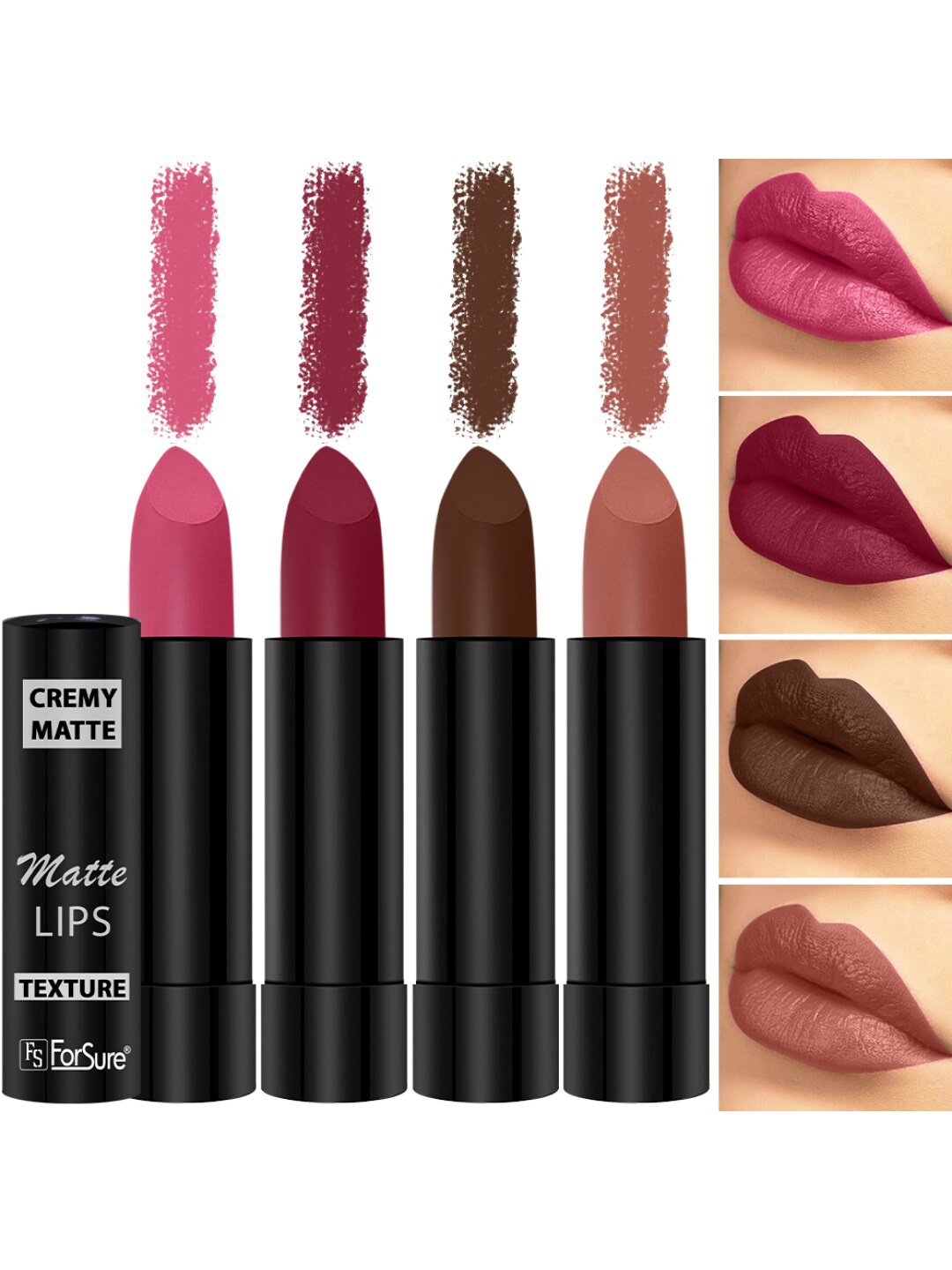 

ForSure Set Of 4 Cremy Matte Long Lasting & Lightweight Lipstick - Shades 60-62-67-87, Pink