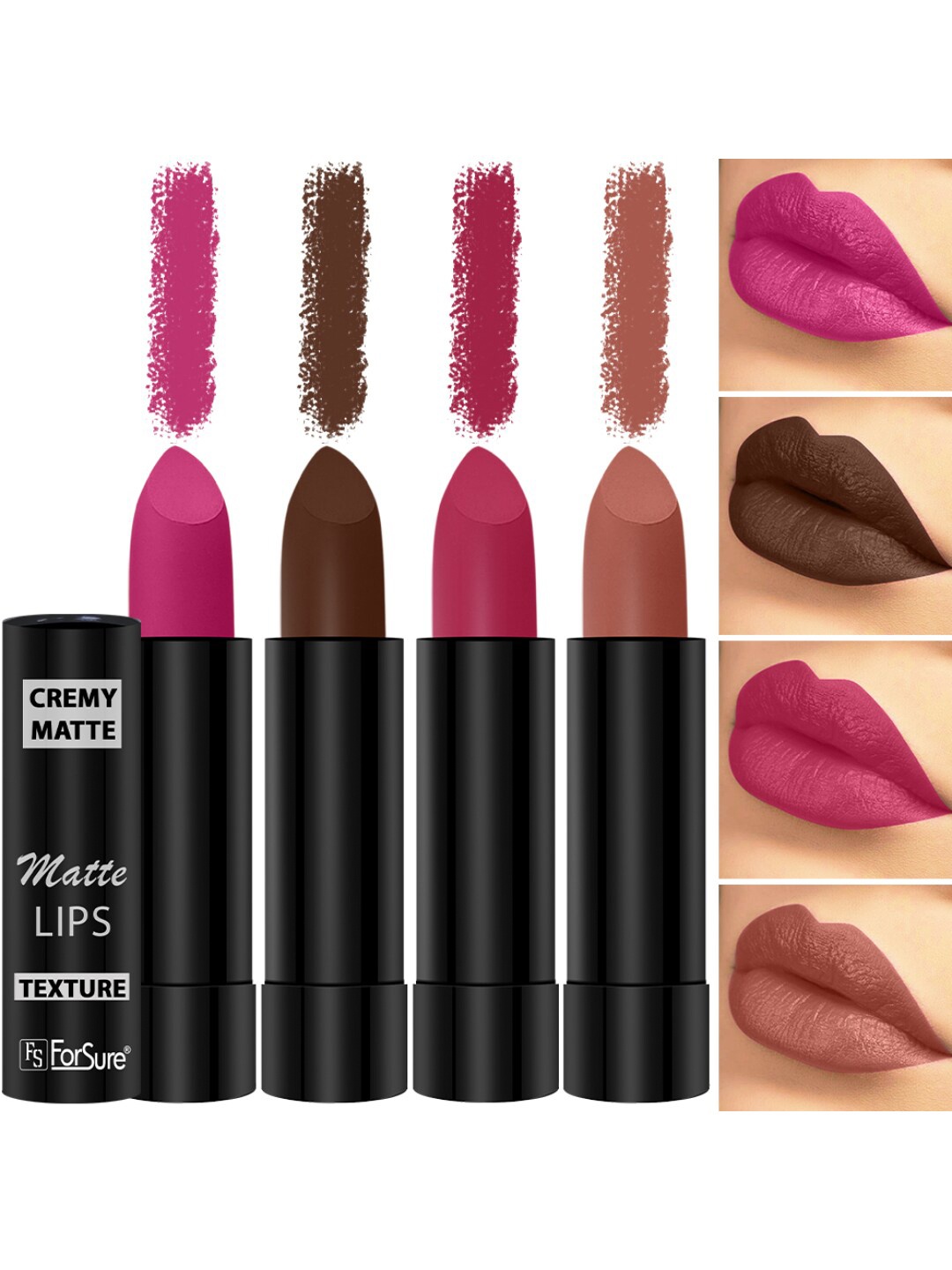 

ForSure Set Of 4 Cremy Matte Long Lasting & Lightweight Lipstick - Shades 62-67-71-92, Pink