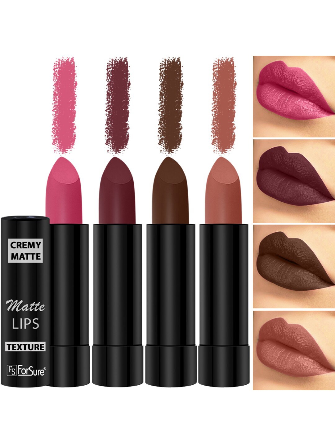 

ForSure Set Of 4 Cremy Matte Long Lasting & Lightweight Lipstick - Shades 60-62-67-95, Pink