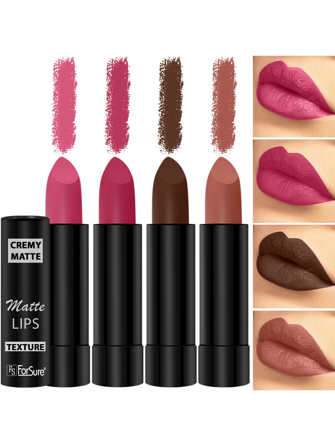 

ForSure Set of 4 Cremy Matte Long Lasting & Lightweight Lipstick - Shades 60-62-67-92, Multi