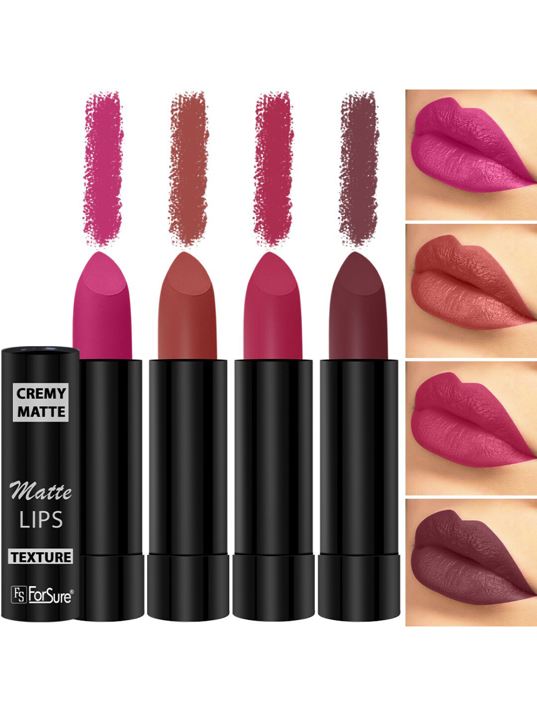 

ForSure Set of 4 Cremy Matte Long Lasting & Lightweight Lipstick - Shades 71-73-80-92, Multi