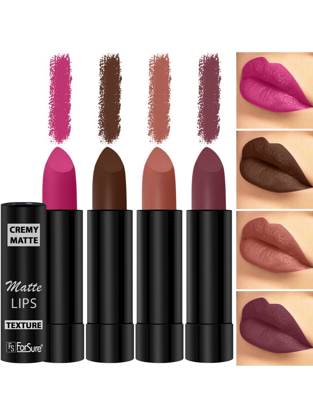 

ForSure Set of 4 Cremy Matte Long Lasting & Lightweight Lipstick - Shades 62-67-71-96, Multi