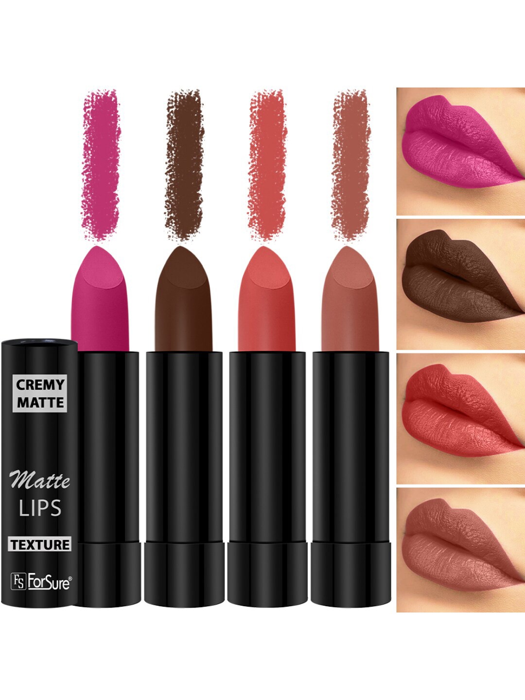 

ForSure Set of 4 Cremy Matte Long Lasting & Lightweight Lipstick - Shades 62-67-71-93, Multi