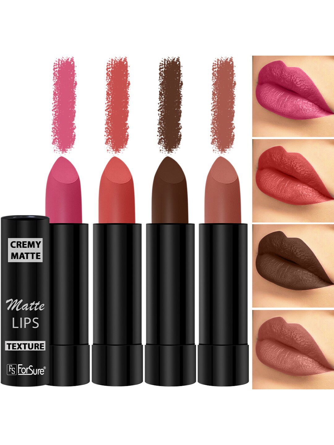 

ForSure Set Of 4 Cremy Matte Long Lasting & Lightweight Lipstick - Shades 60-62-67-93, Pink