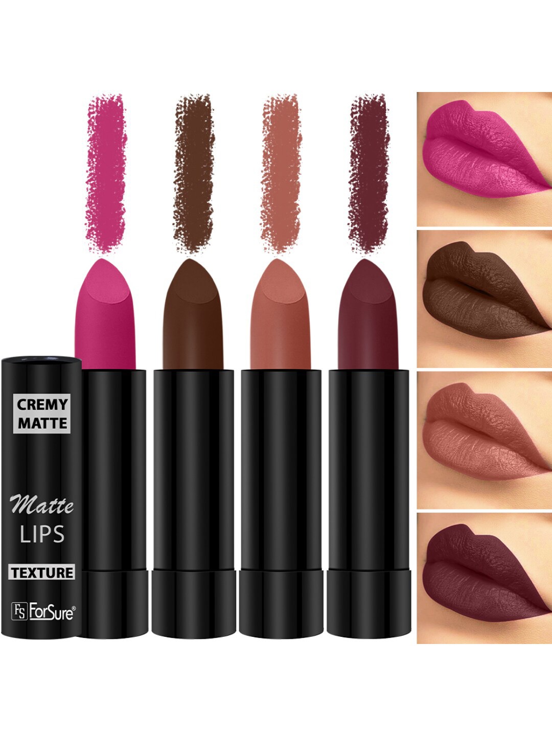 

ForSure Set of 4 Cremy Matte Long Lasting & Lightweight Lipstick - Shades 62-67-71-95, Multi