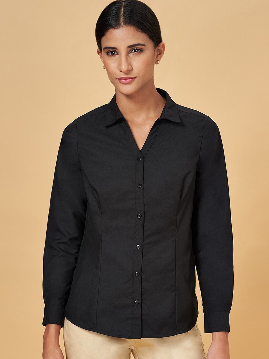 

Annabelle by Pantaloons Spread Collar Formal Shirt, Black