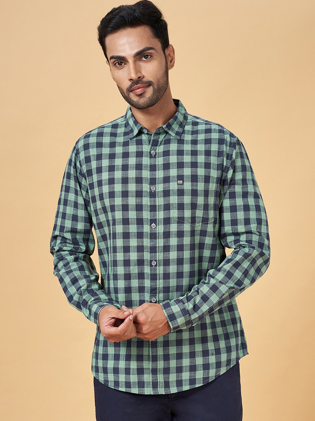 

BYFORD by Pantaloons Checked Slim Fit Pure Cotton Casual Shirt, Green