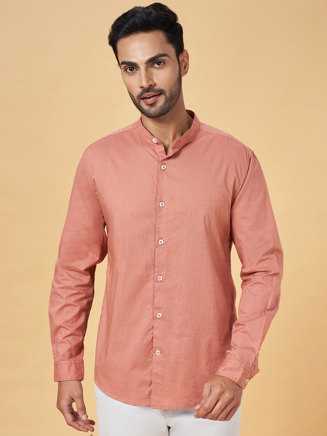 

BYFORD by Pantaloons Band Collar Slim Fit Casual Shirt, Pink