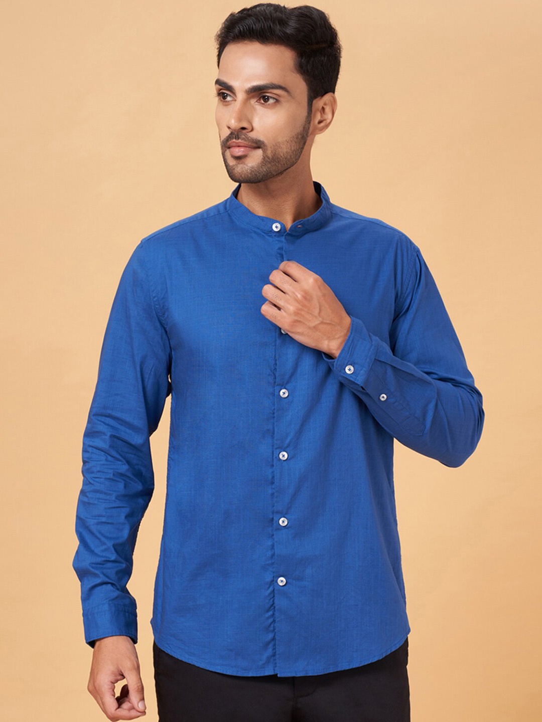 

BYFORD by Pantaloons Band Collar Slim Fit Opaque Casual Shirt, Blue