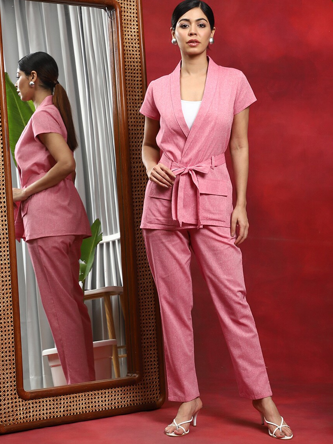 

AKS Pure Cotton Blazer With Trouser Co-Ords, Pink