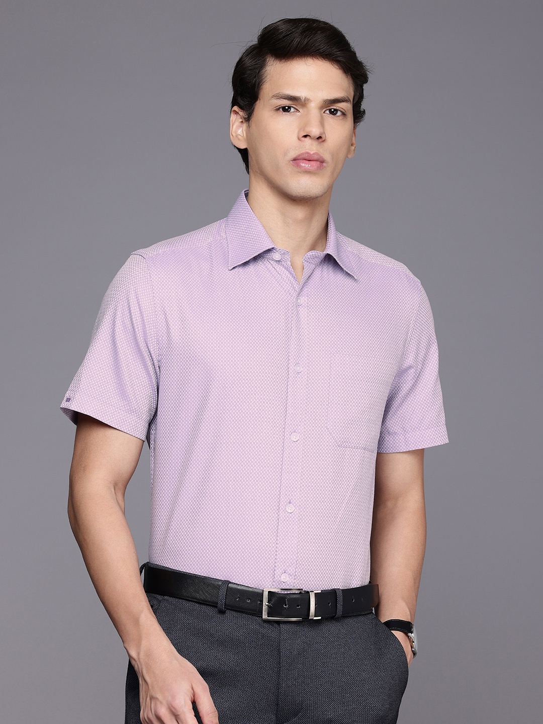 

Louis Philippe Classic Self Design Textured Opaque Pure Cotton Formal Shirt, Purple