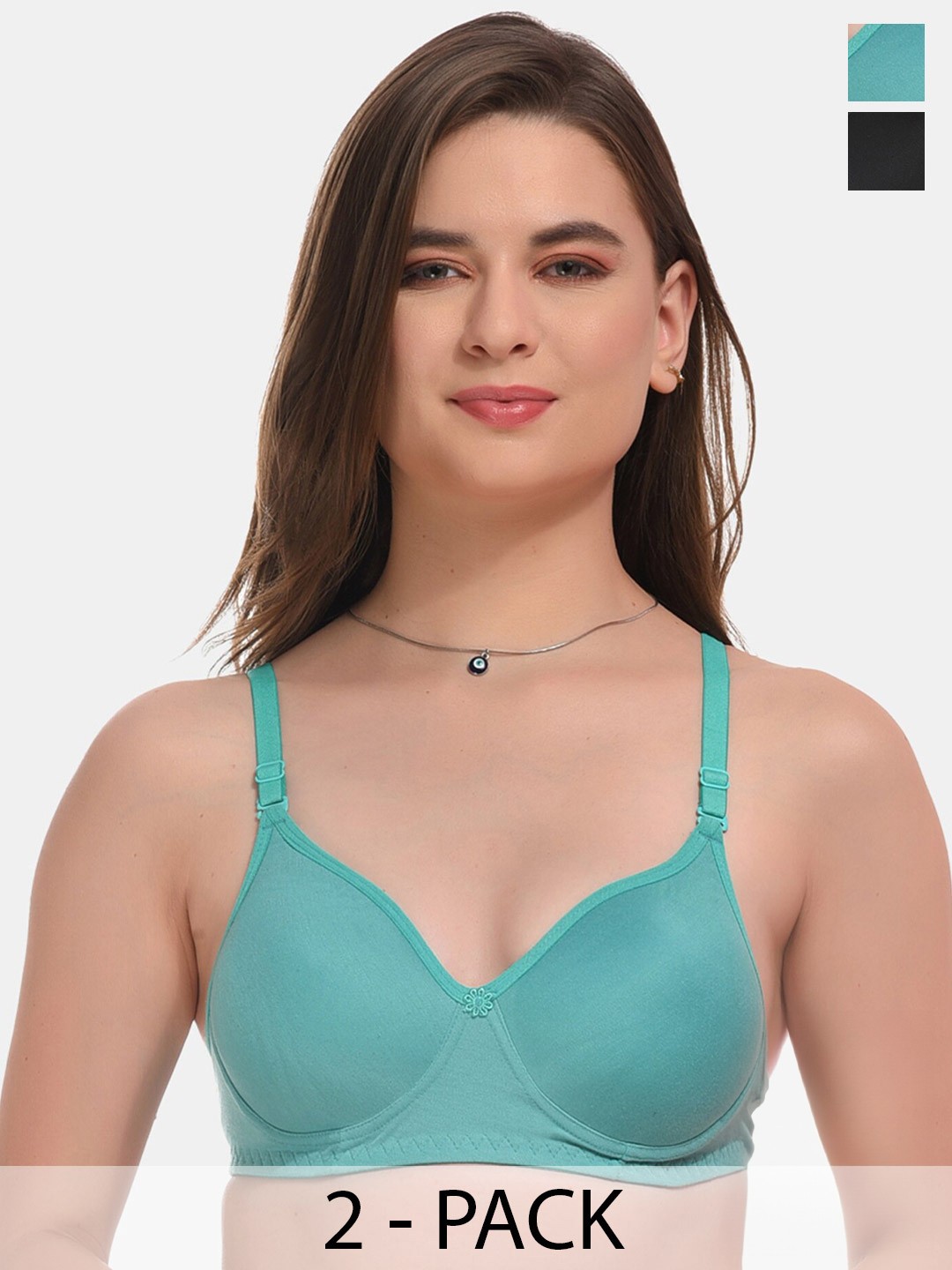 

ESOROUCHA Pack Of 2 Full Coverage Lightly Padded Everyday Bra With All Day Comfort, Green