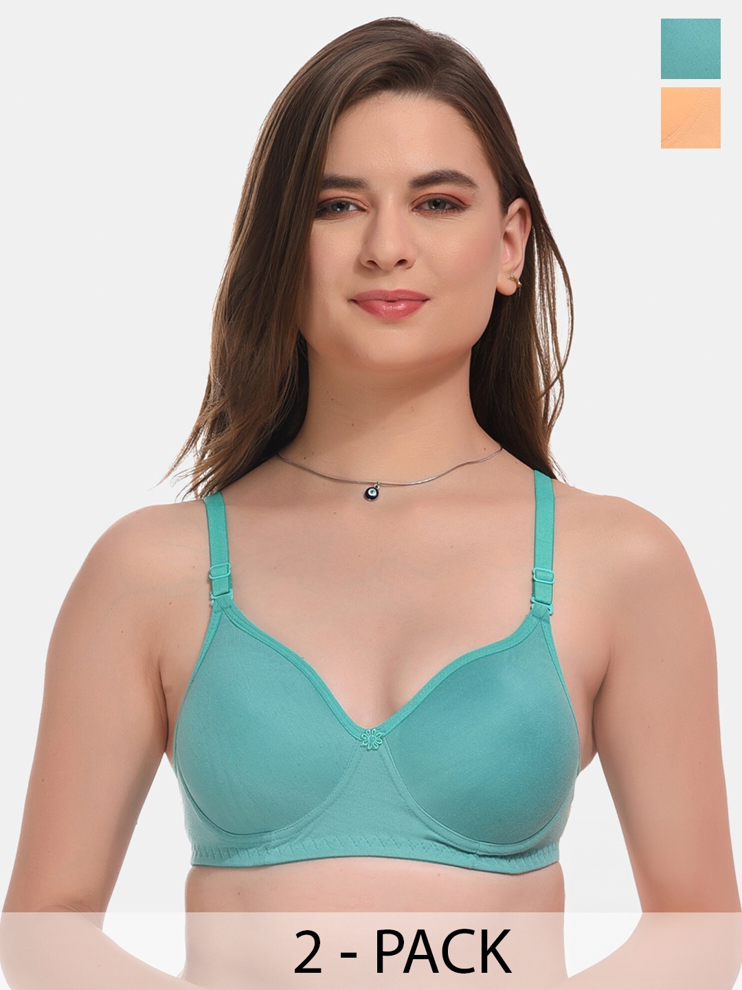 

ESOROUCHA Pack Of 2 Full Coverage Lightly Padded Everyday Bra With All Day Comfort, Green