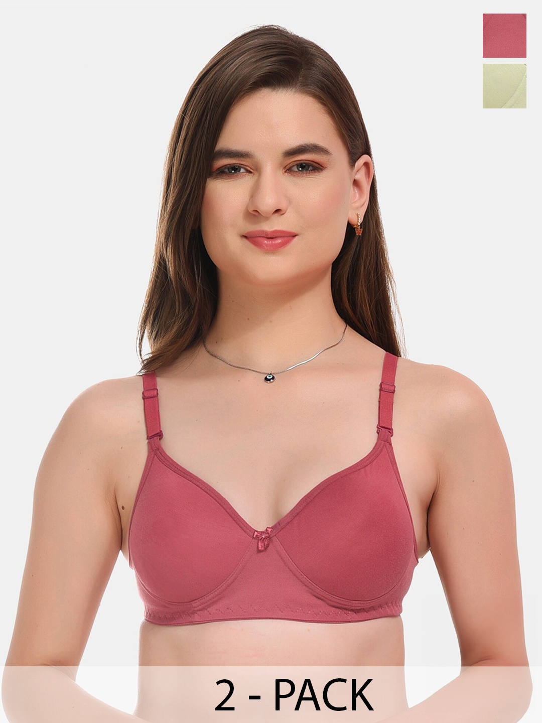 

ESOROUCHA Pack Of 2 Full Coverage Lightly Padded Everyday Bra With All Day Comfort, Pink