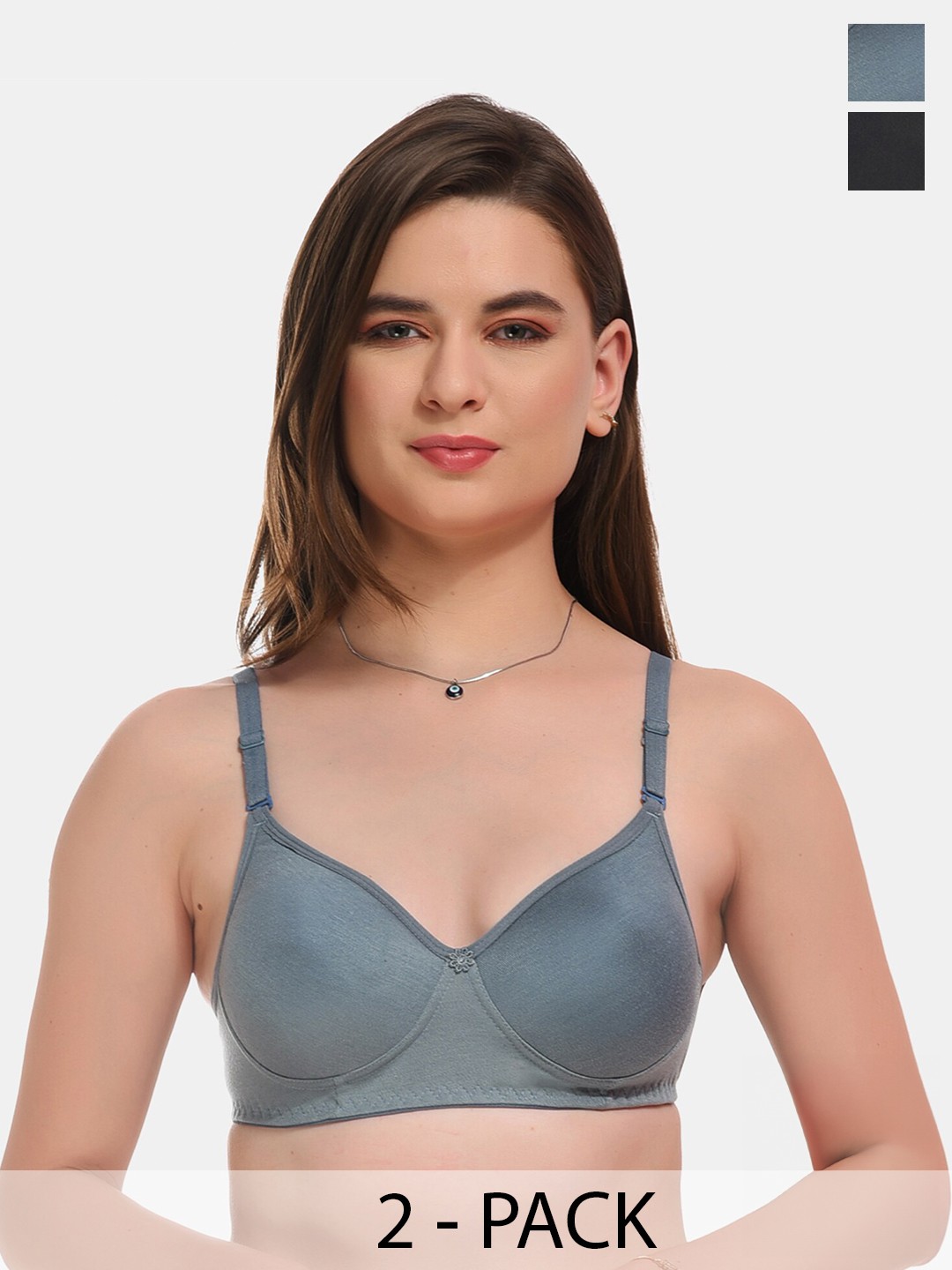 

ESOROUCHA Pack Of 2 Full Coverage Lightly Padded Everyday Bra With All Day Comfort, Grey