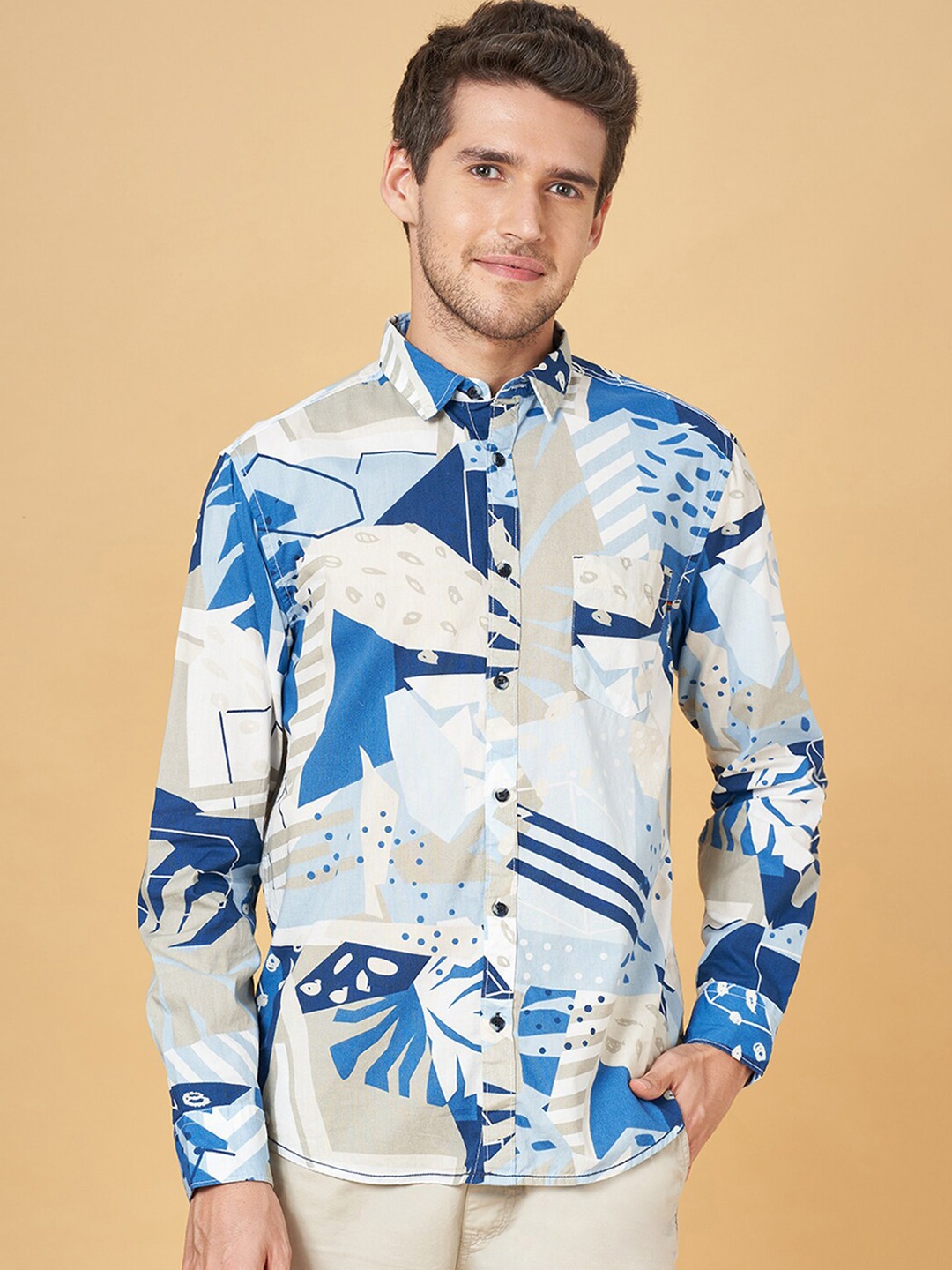 

Urban Ranger by pantaloons Slim Fit Floral Printed Cotton Casual Shirt, Blue