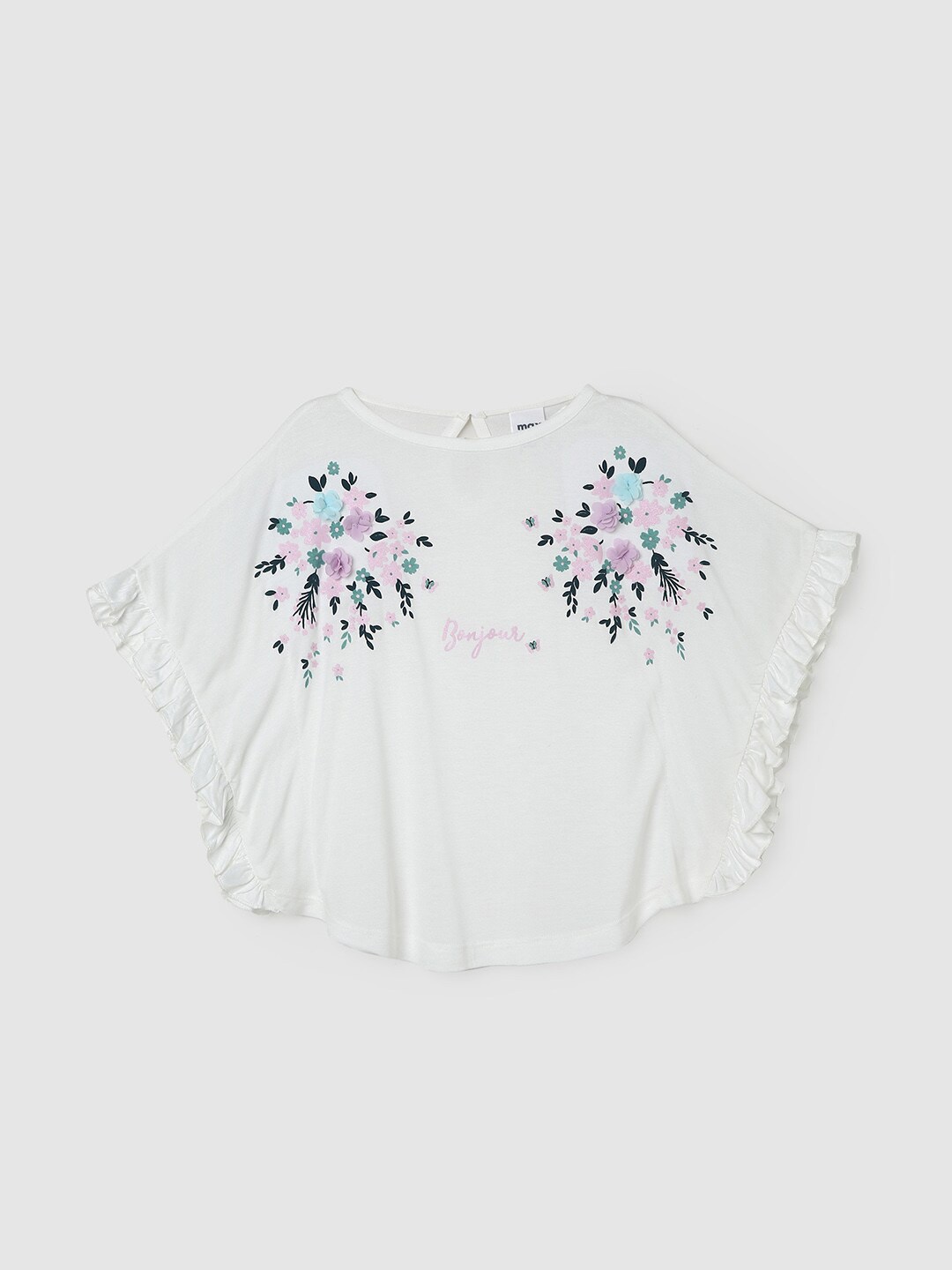 

max Girls Floral Embroidered Extended Sleeves Cape Top, White