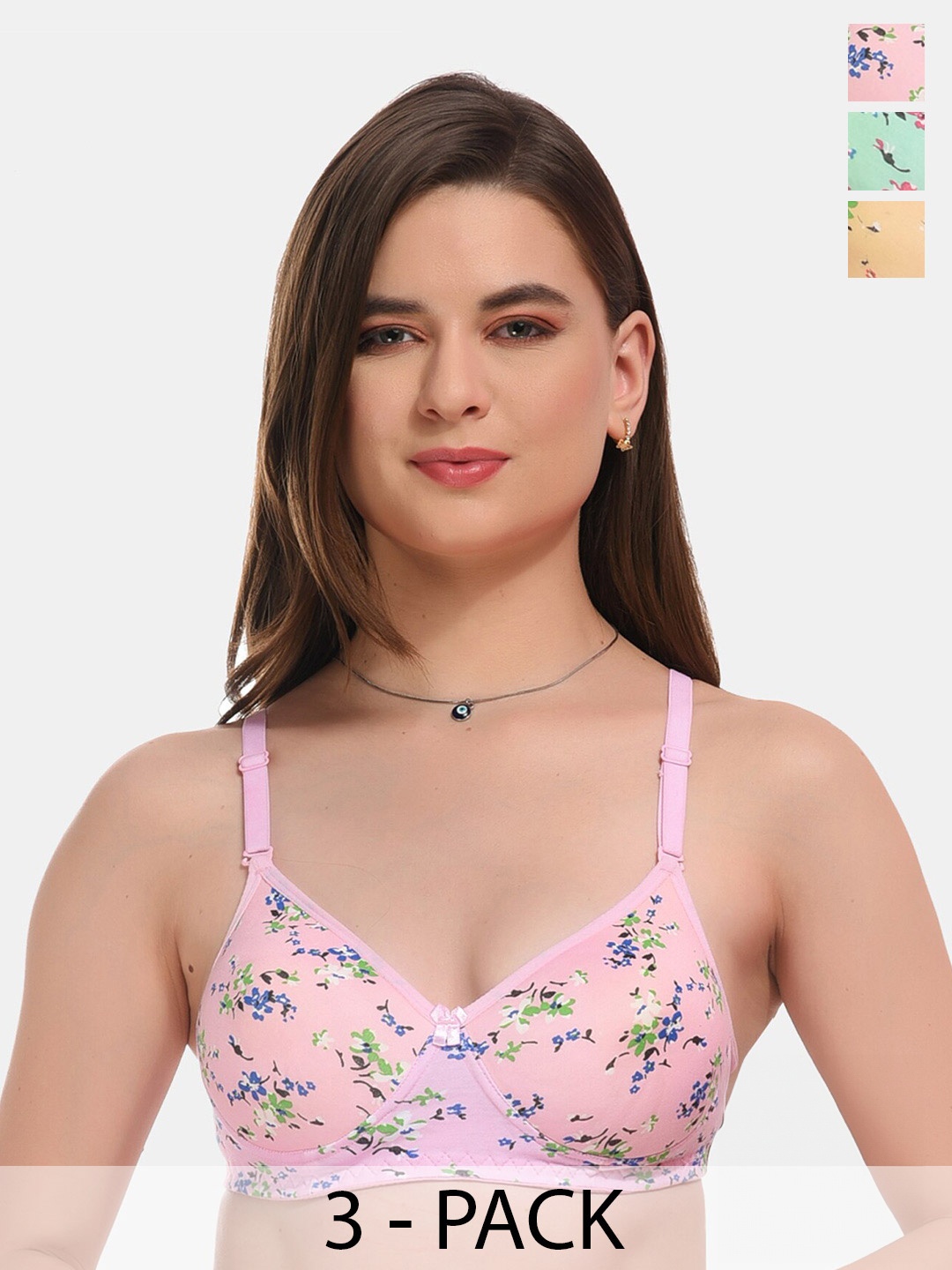 

ESOROUCHA Pack Of 2 Pink Floral Printed Full Coverage Lightly Padded Cotton Bra