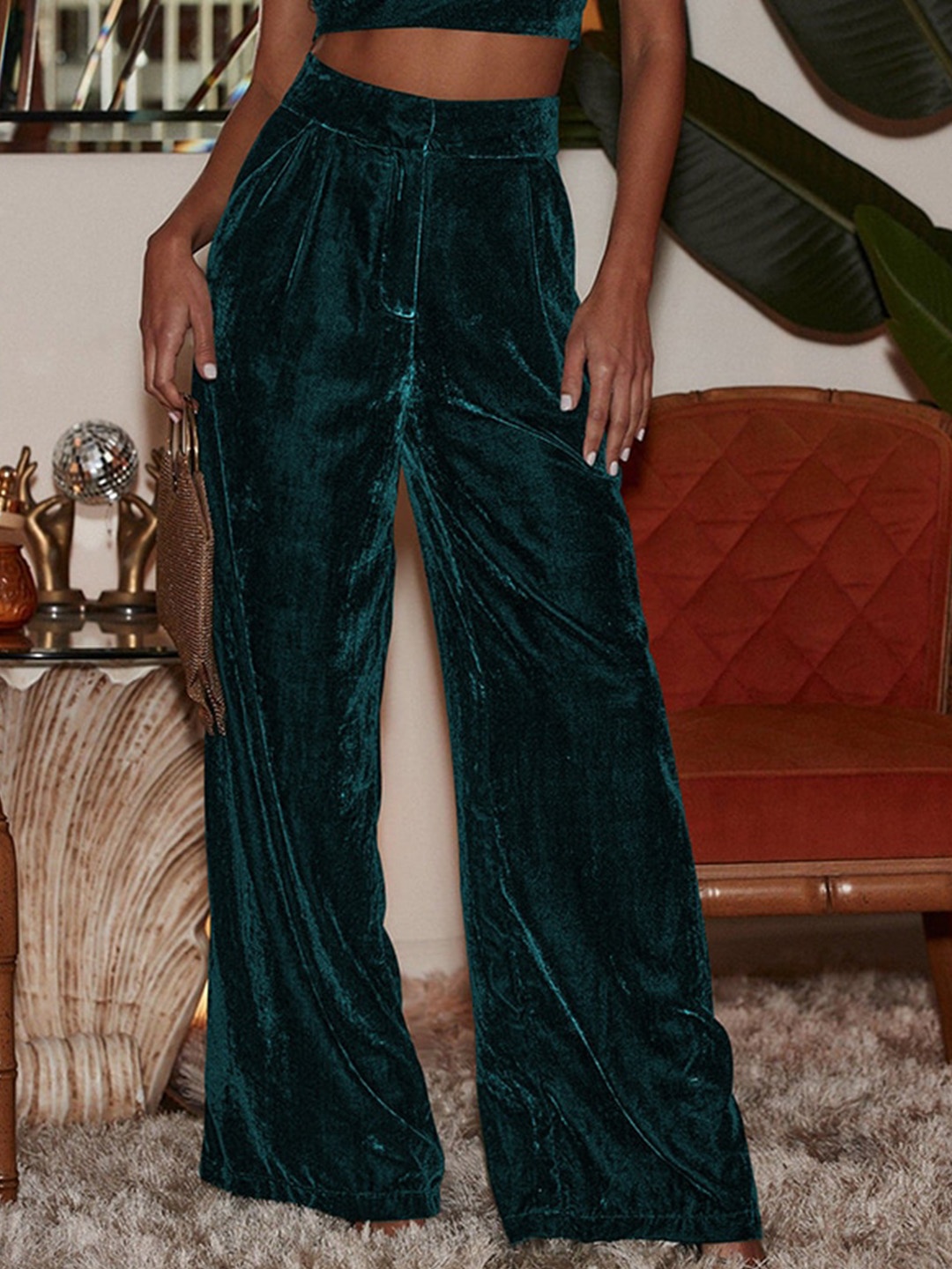 

StyleCast Women Green Flared Fit High-Rise Trousers
