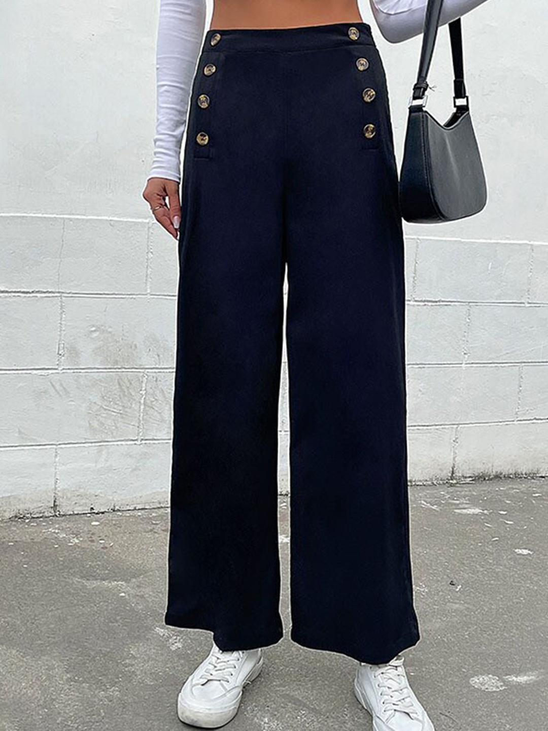 

StyleCast Women Black Loose Fit High-Rise Parallel Trousers