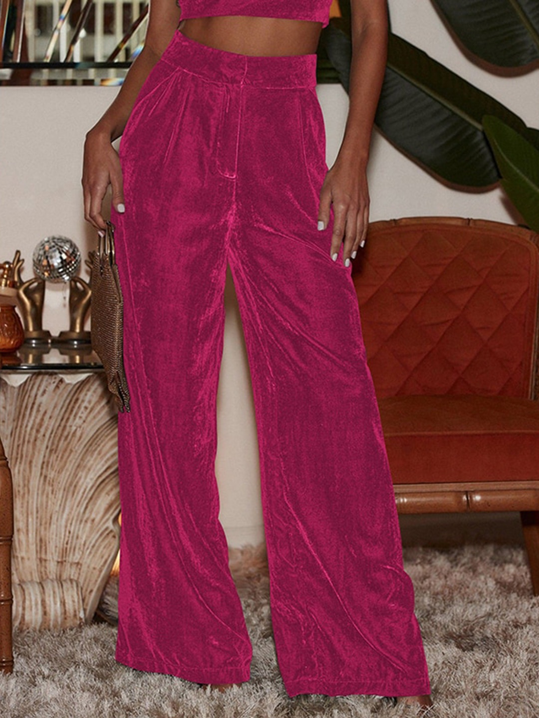 

StyleCast Women Pink Flared High-Rise Parallel Trousers