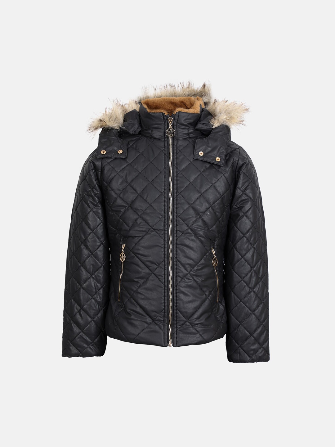 

CHKOKKO Girls Hooded Quilted Jacket, Black