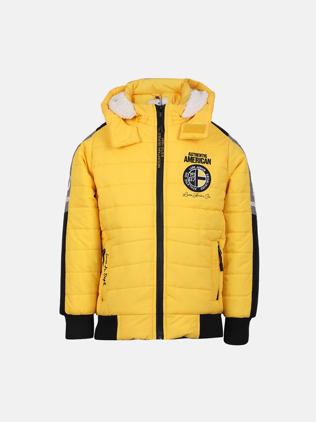 

CHKOKKO Boys Hooded Long Sleeves Faux Fur Trim Padded Jacket, Yellow