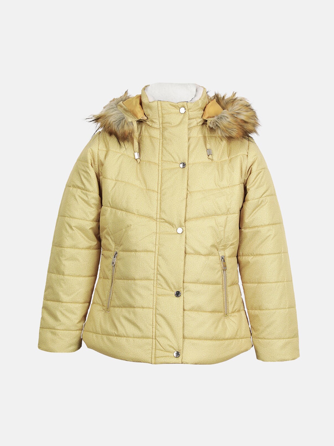 

CHKOKKO Girls Hooded Neck Long Sleeve Zip Detail Padded Jacket, Yellow