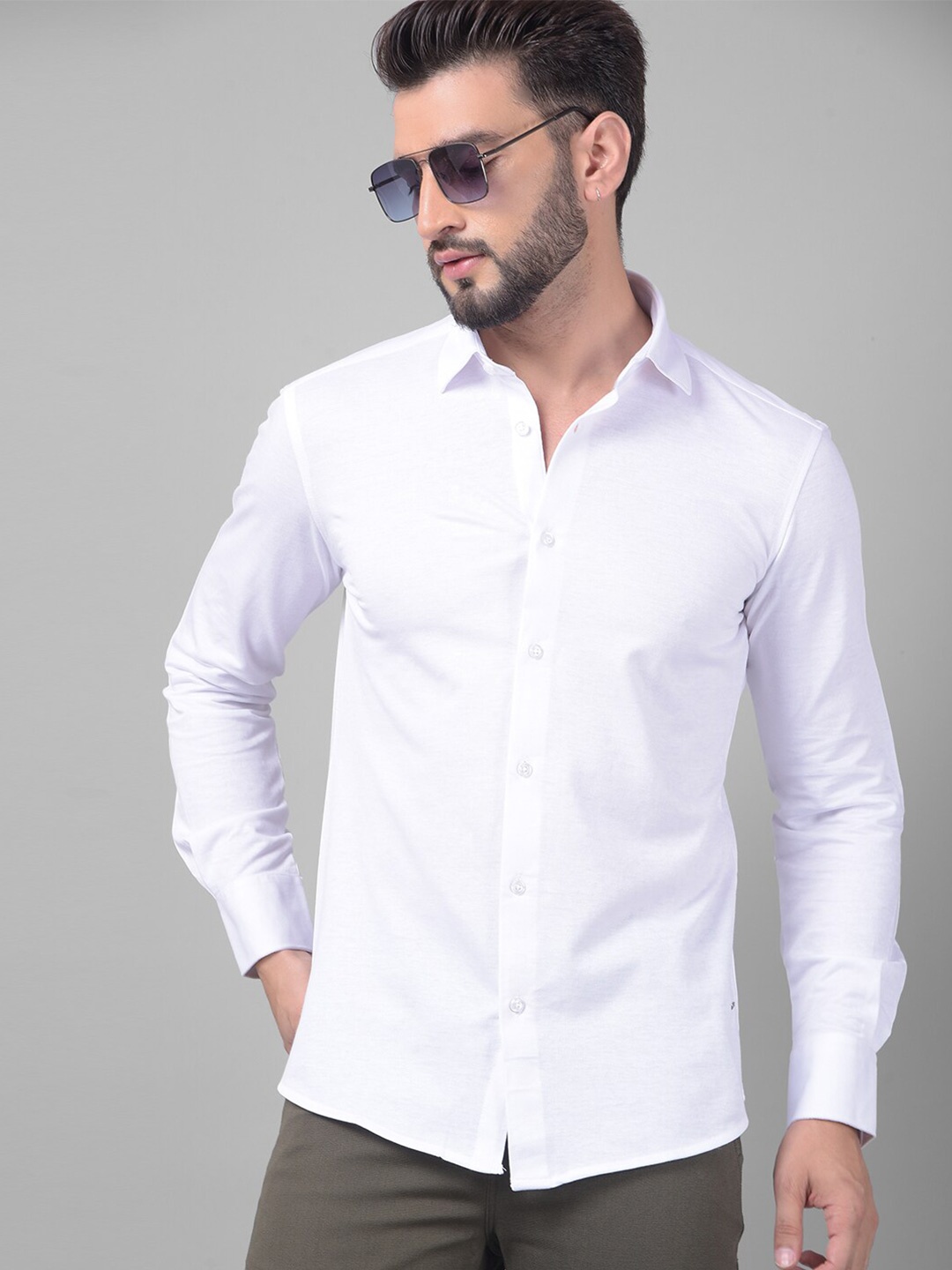 

Crimsoune Club Slim Fit Spread Collar Cotton Casual Shirt, White