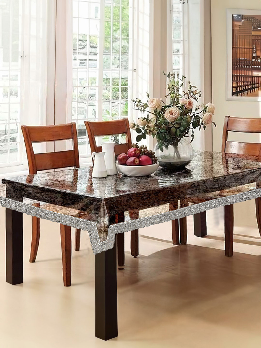 

Cortina White Printed Border 6 Seater Table Cover, Silver