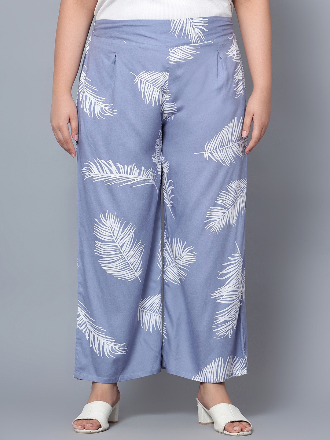 

Indietoga Women Comfort Tropical Printed Easy Wash Parallel Trousers, Blue