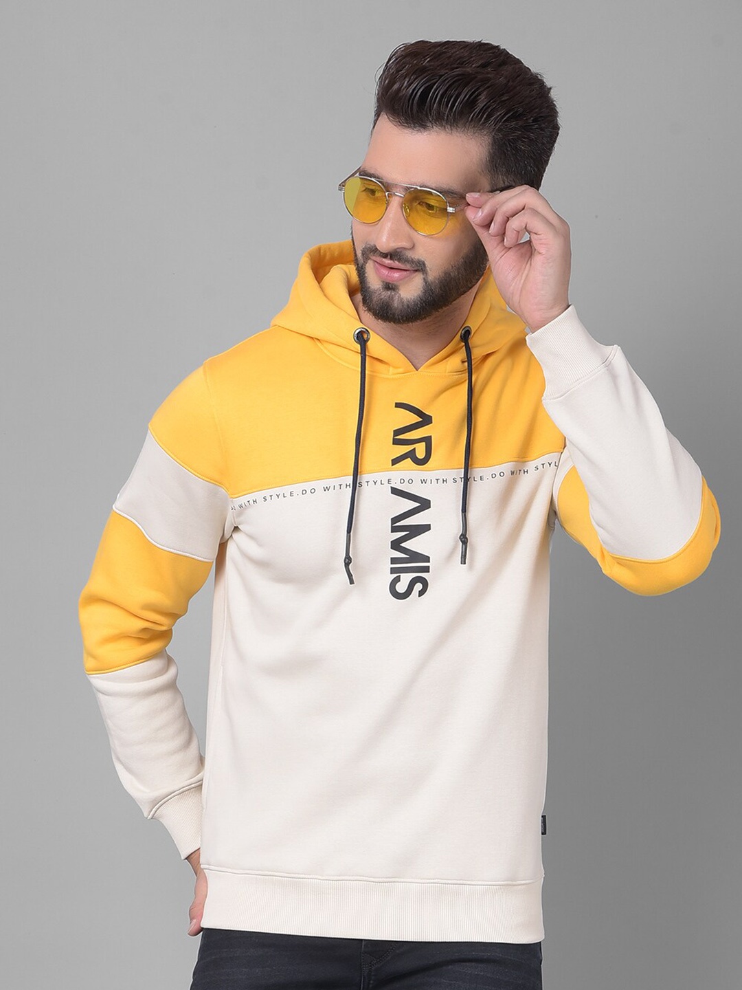 

Crimsoune Club Colourblocked Hooded Cotton Sweatshirt, Yellow